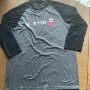 District Men's Gray & Black Raglan Long Sleeve Tee with Red Logo